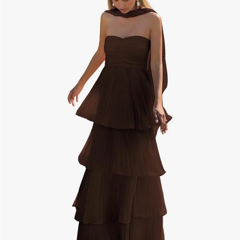 Amazon Strapless Tiered Maxi Dress in Chocolate Brown